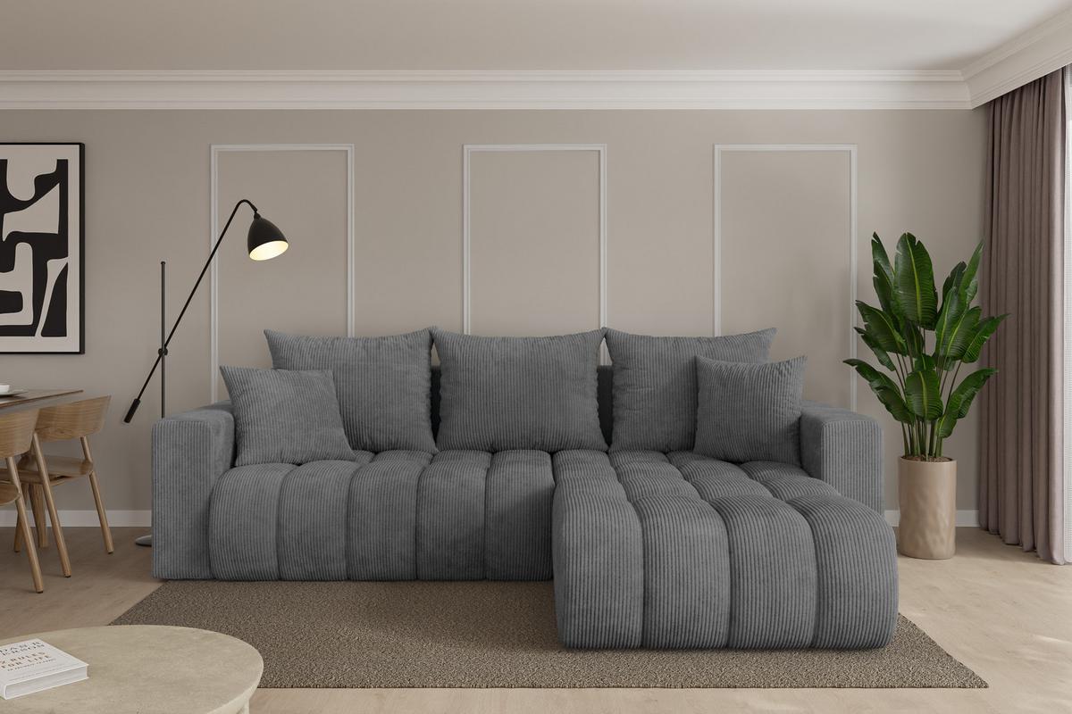 ECKSOFA mit Schlaffunktion Ottomane Rechts MILA-L-v1 277x195x86 Dunkelgrau Cord - Dunkelgrau/Schwarz, Holzwerkstoff/Kunststoff (277/194cm) - ALTDECOR