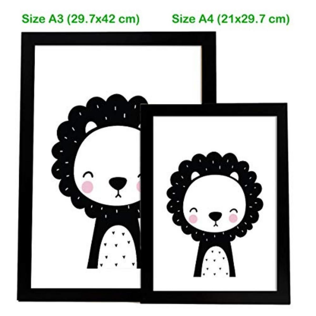 POSTER Set mit 4 Rundedanimals schwarz und weiß A3 Rahmenlos - Klar, Papier (29.7/3cm) - Nacnic