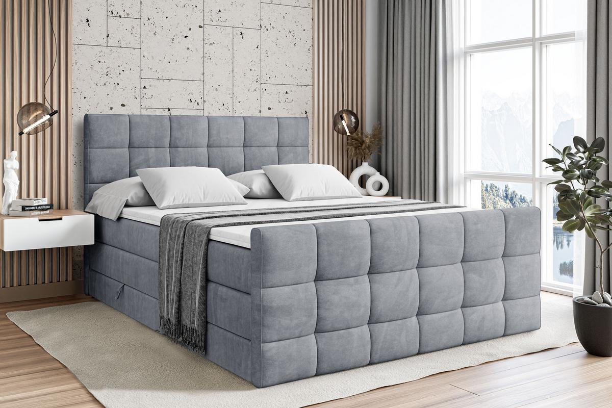 BOXSPRINGBETT APO-Z KING - 180 x 200 - H3/H4 - Grau - Grau, Holzwerkstoff (180/200cm) - ALTDECOR