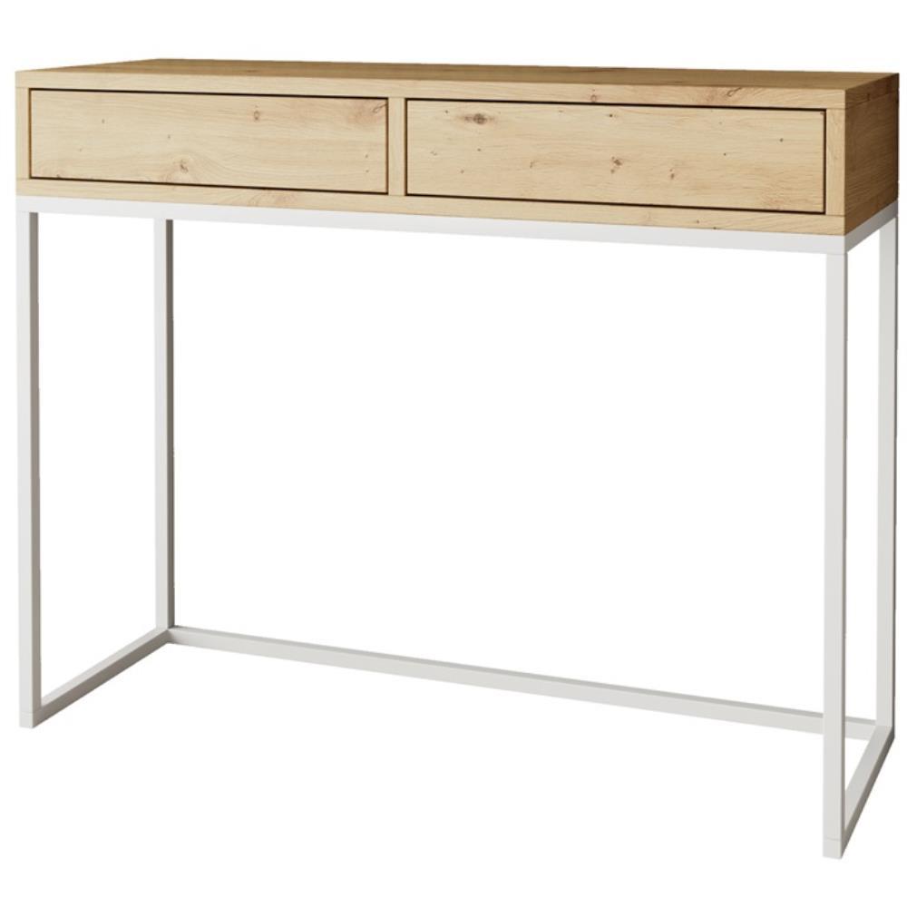 KONSOLENTISCH Lango 100/85/35 eiche Artisan mit weißen Matellbeinen - Eiche Artisan/Weiß, Holzwerkstoff/Metall (35/100/85cm) - Beautysofa