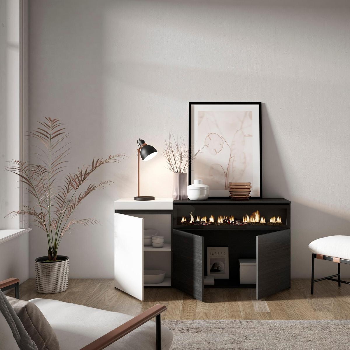 SIDEBOARD Elektrokamin, weiß und schwarz, 150/35/75cm - Multicolor, Holzwerkstoff (150/75/35cm) - Skraut Home