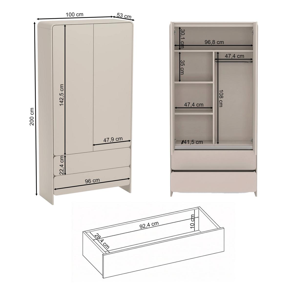 KLEIDERSCHRANK Lummo Kaschmir, 100 cm - Taupe, Holzwerkstoff (100/200/55cm) - Selsey