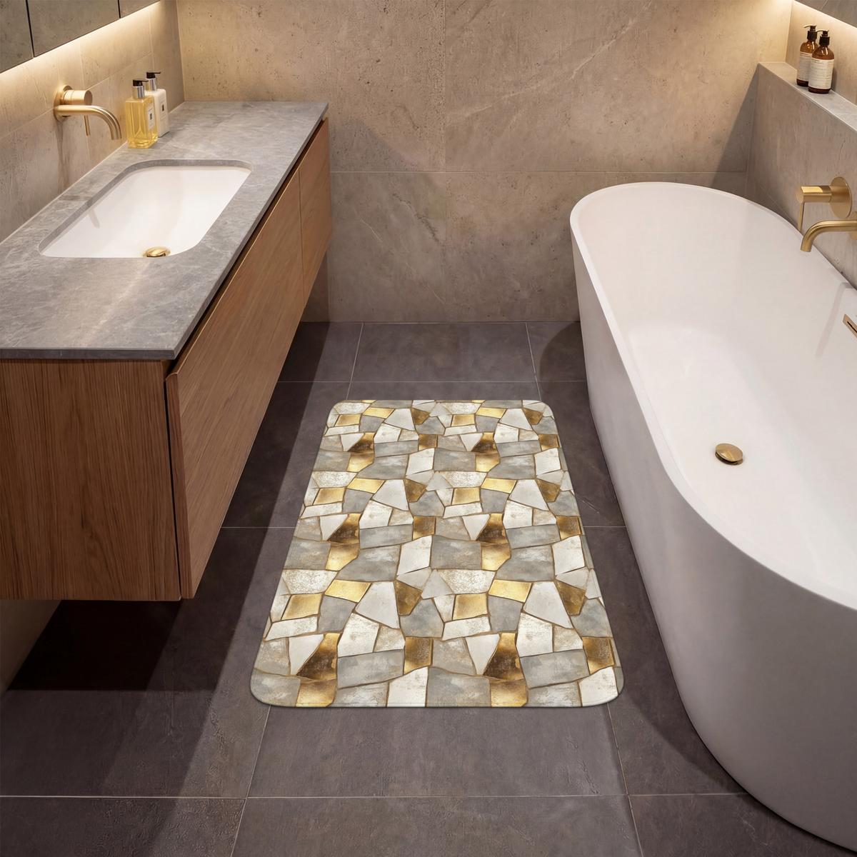 BADEMATTE Mosaik - Marmor - Gold 60x90 cm - Champagner, Textil (60/90cm) - OnlyWow