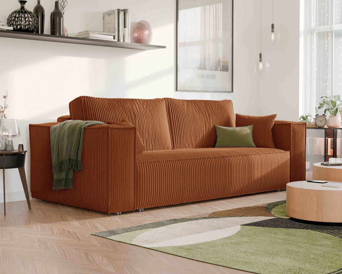 SOFA mit Schlaffunktion und Bettkasten, Ziegelrot - Orange, Holzwerkstoff/Textil (240/84/105cm) - Idohome