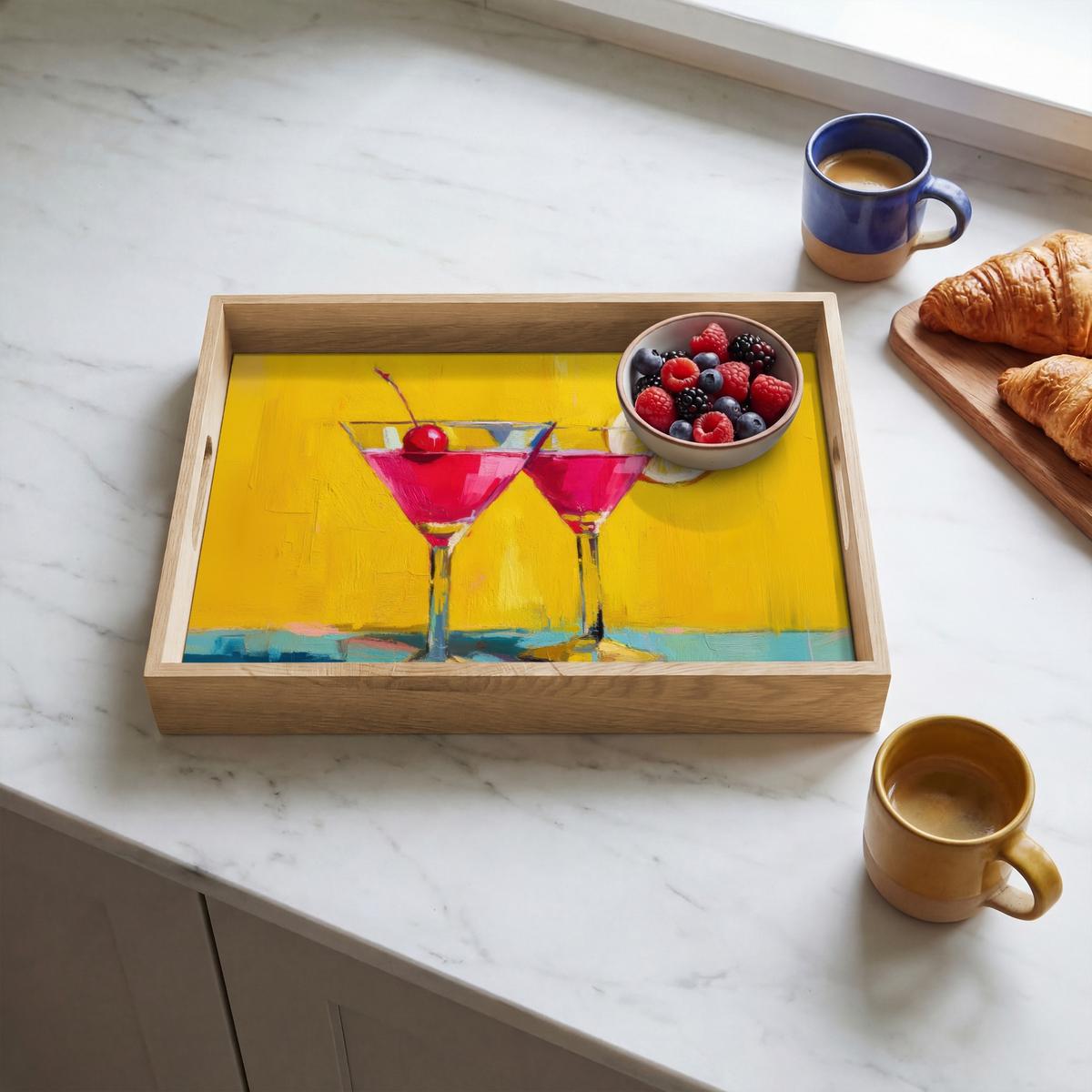 TABLETT Gläser - Cocktail - Zitrone - Kirsche 40x30 cm - Gelb, Holz (40/5/5cm) - OnlyWow
