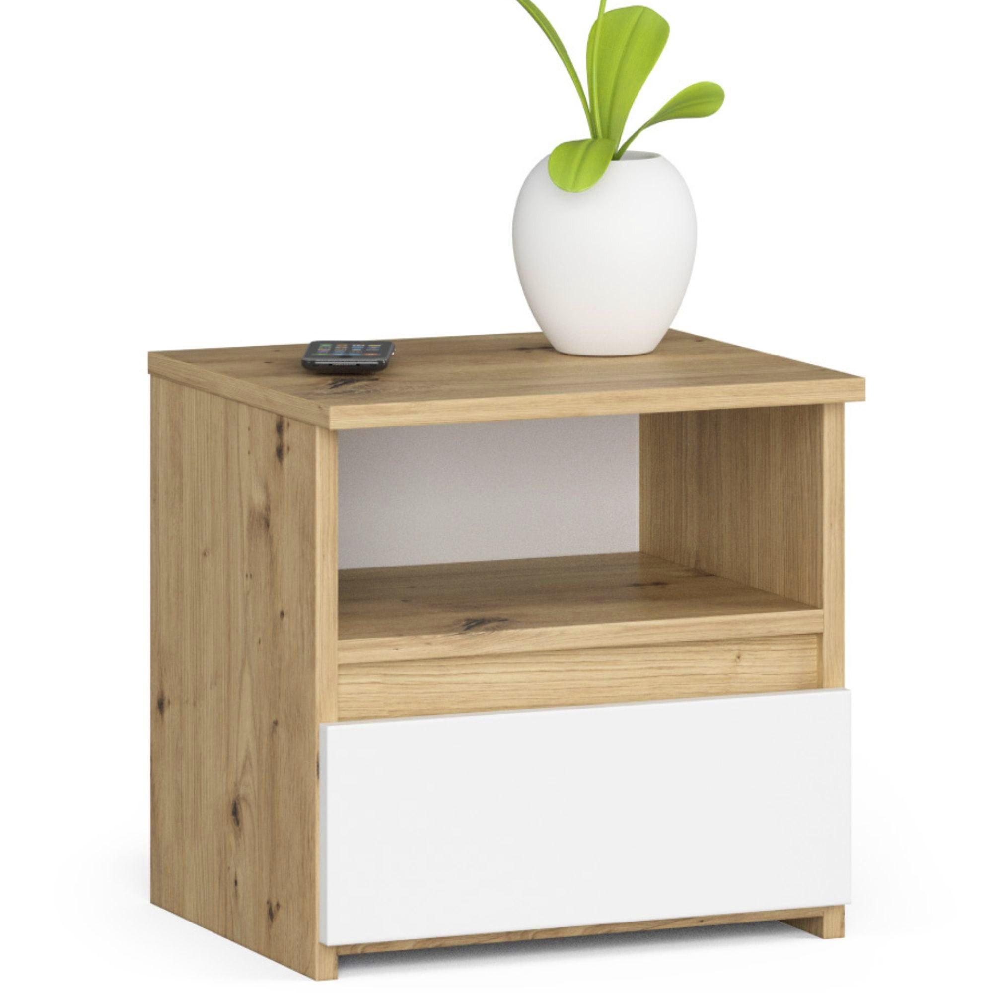 NACHTTISCH Eiche Artisan, Weiß 40/40/35 - Eiche Artisan/Weiß, Holzwerkstoff (40/40/35cm) - RAUMHIRSCH FURNITURE