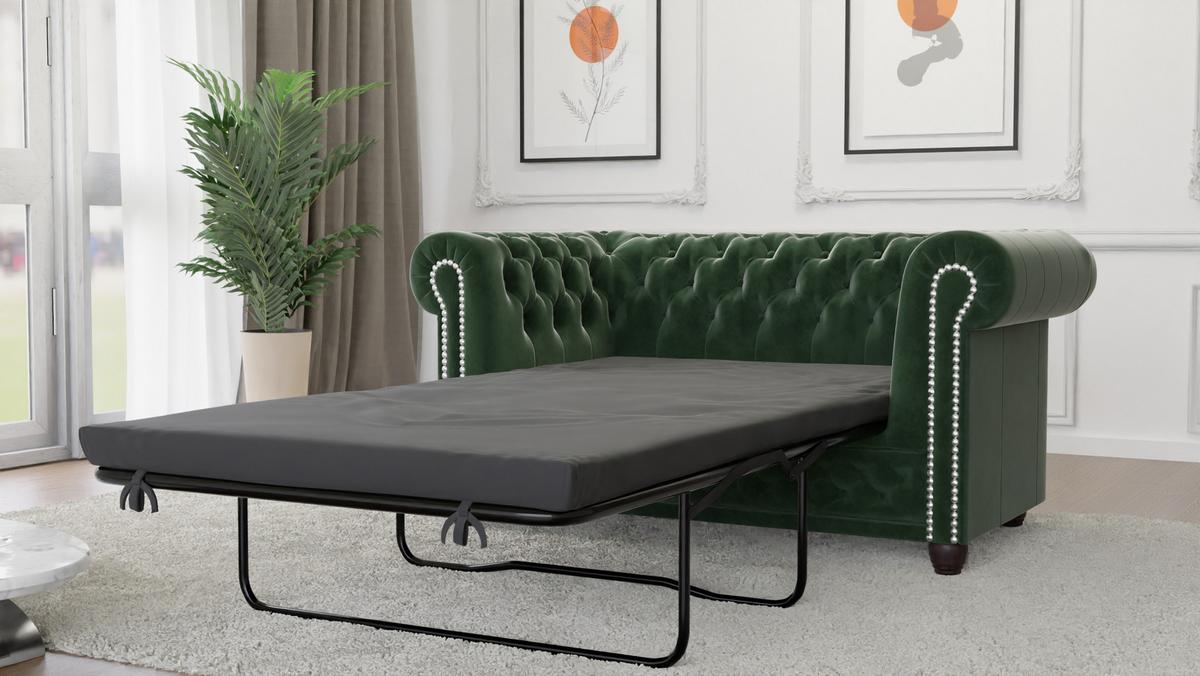 CHESTERFIELD-SOFA 2-sitzer mit Schlaffunktion Nyx Flasche grün Samt - Smaragdgrün/Braun, Holz/Textil (148/72/86cm) - S-Style Möbel