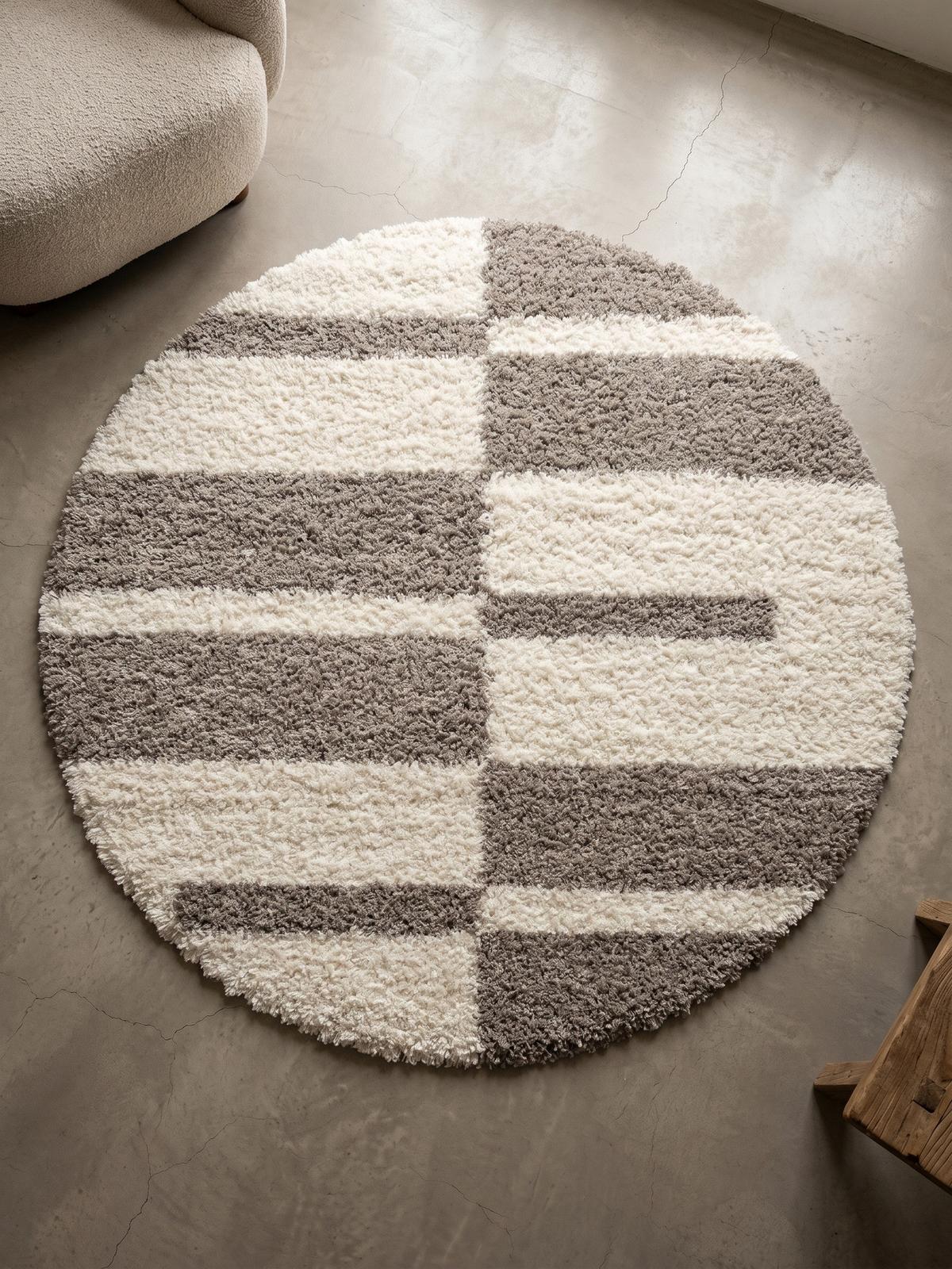 TEPPICH Hochflor WERFEN in Beige, kariert, Ø 80 cm - Beige, Textil (80/80cm) - KADIMA DESIGN
