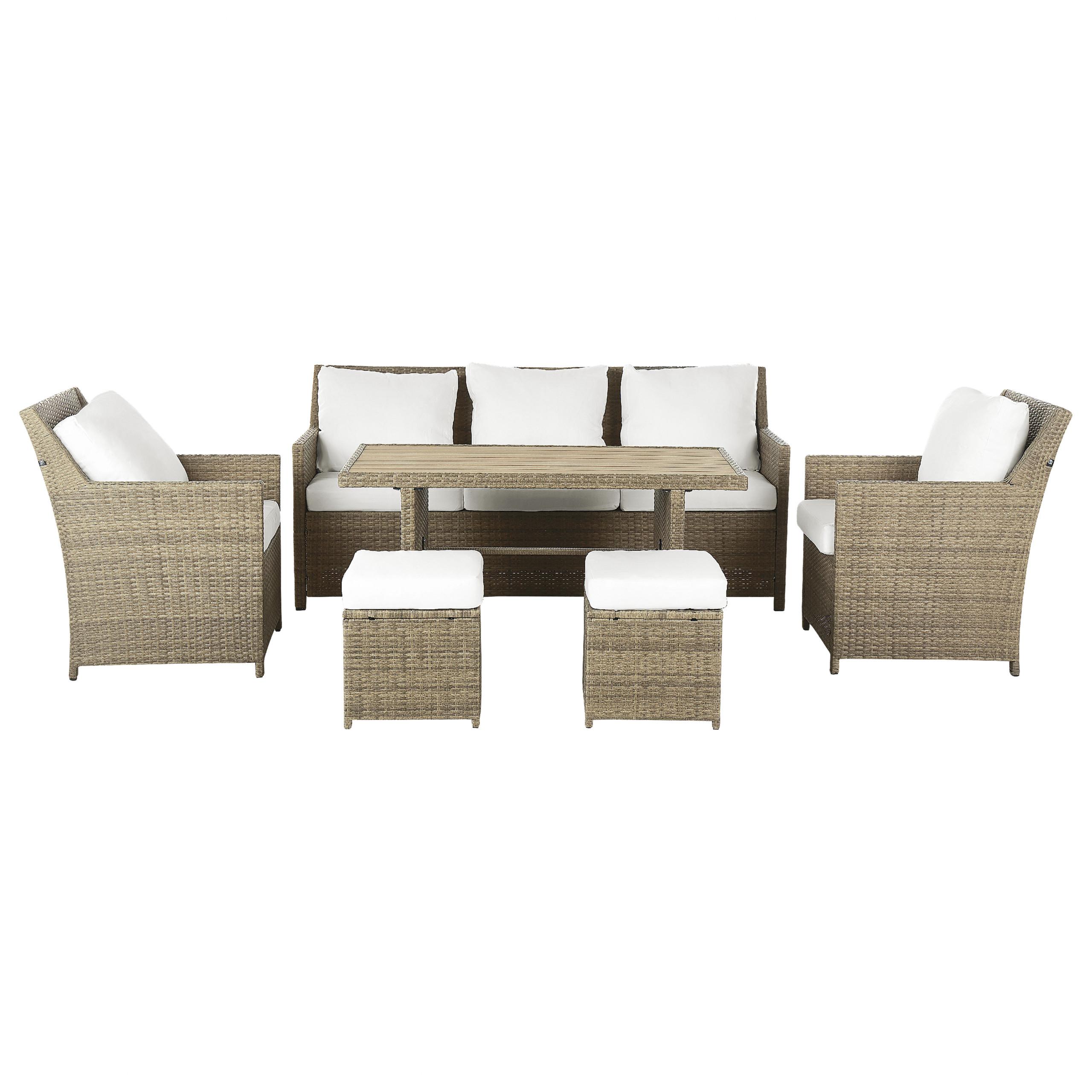 LOUNGE SET 5-Sitzer Rattan Auflagen weiß Fonti - Weiß/Braun, Kunststoff - Beliani