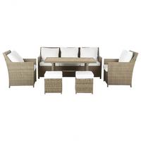 LOUNGE SET 5-Sitzer Rattan Auflagen weiß Fonti - Weiß/Braun, Kunststoff - Beliani