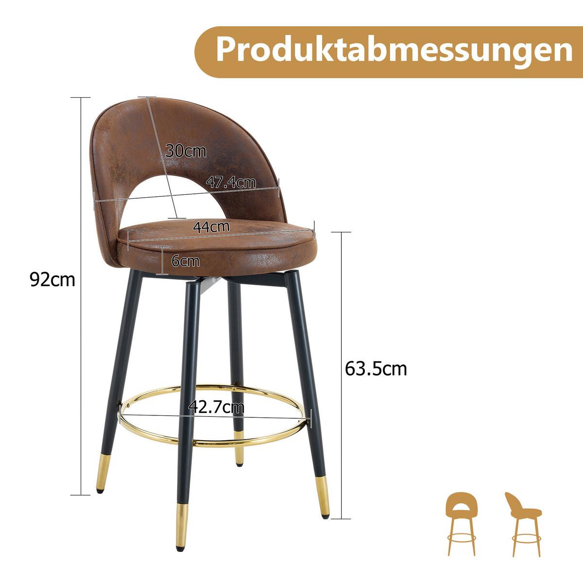 BARSTUHL 2er Set Braun 360° Drehbar in Lederoptik - Braun, Textil (47/92/44cm) - Urban Meuble