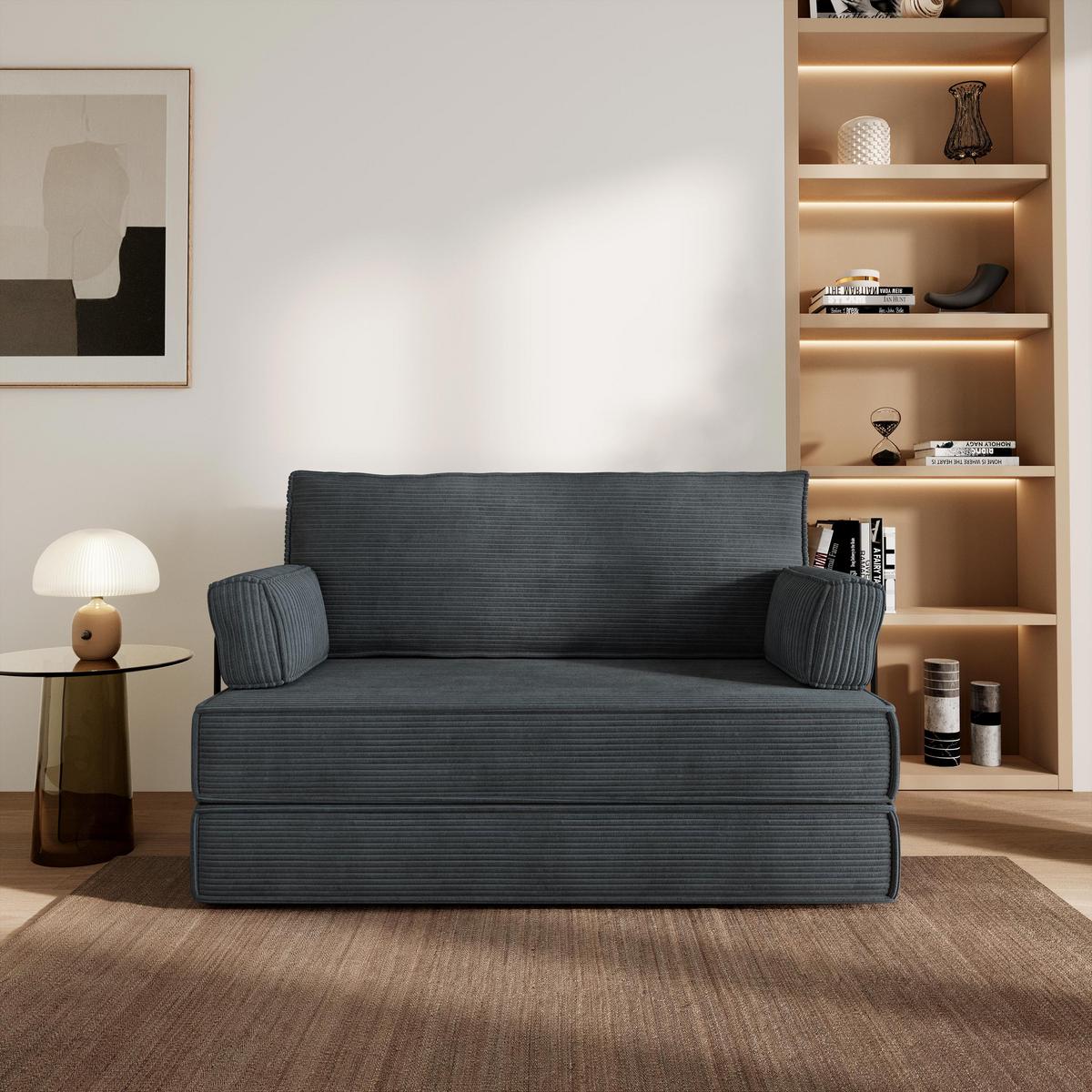 BETTSOFA LADIA aus Schaumstoff Cordstoff Grau Schlaffunktion - Dunkelgrau, Textil (140/86/60cm) - MASSENO