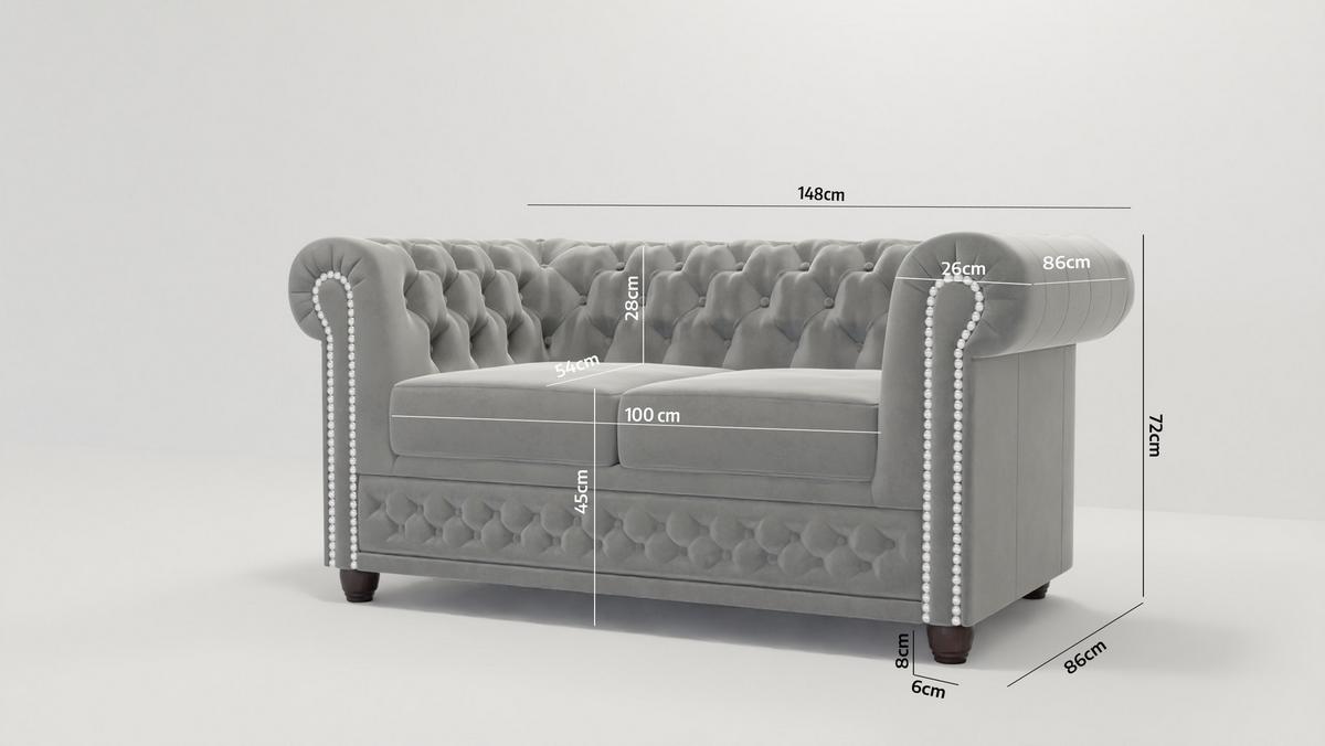 CHESTERFIELD-SOFA 2-Sitzer Nyx Grau Samt - Braun/Grau, Holz/Textil (148/72/86cm) - S-Style Möbel