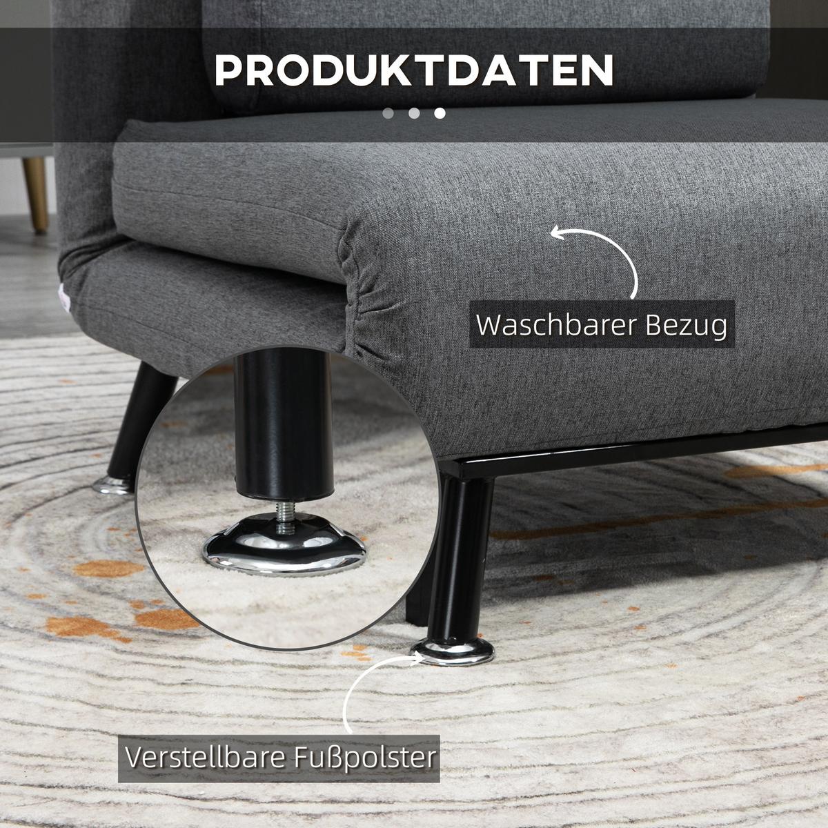 SCHLAFSESSEL Klappsessel mit Bettfunktion Schlafsofa mit Verstellbar Rückenlehne - Dunkelgrau/Anthrazit, Textil/Metall (70/75/75cm) - HOMCOM