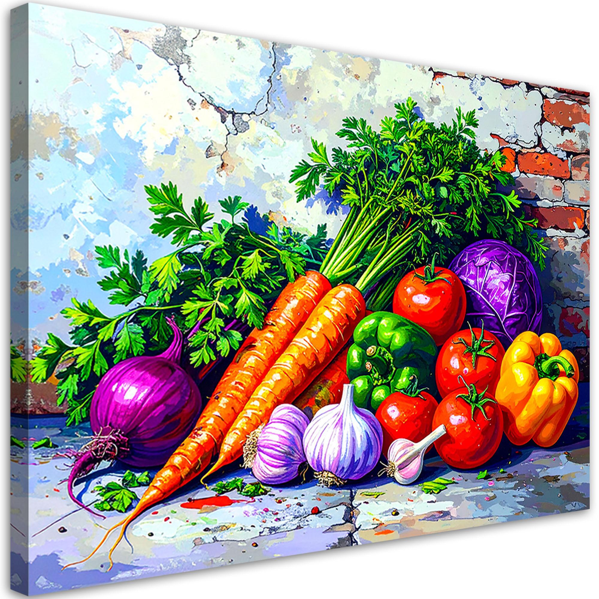 LEINWANDBILD bunte Gemüse Pflanzen 100x70cm - Multicolor, Textil (100/70cm) - Feeby