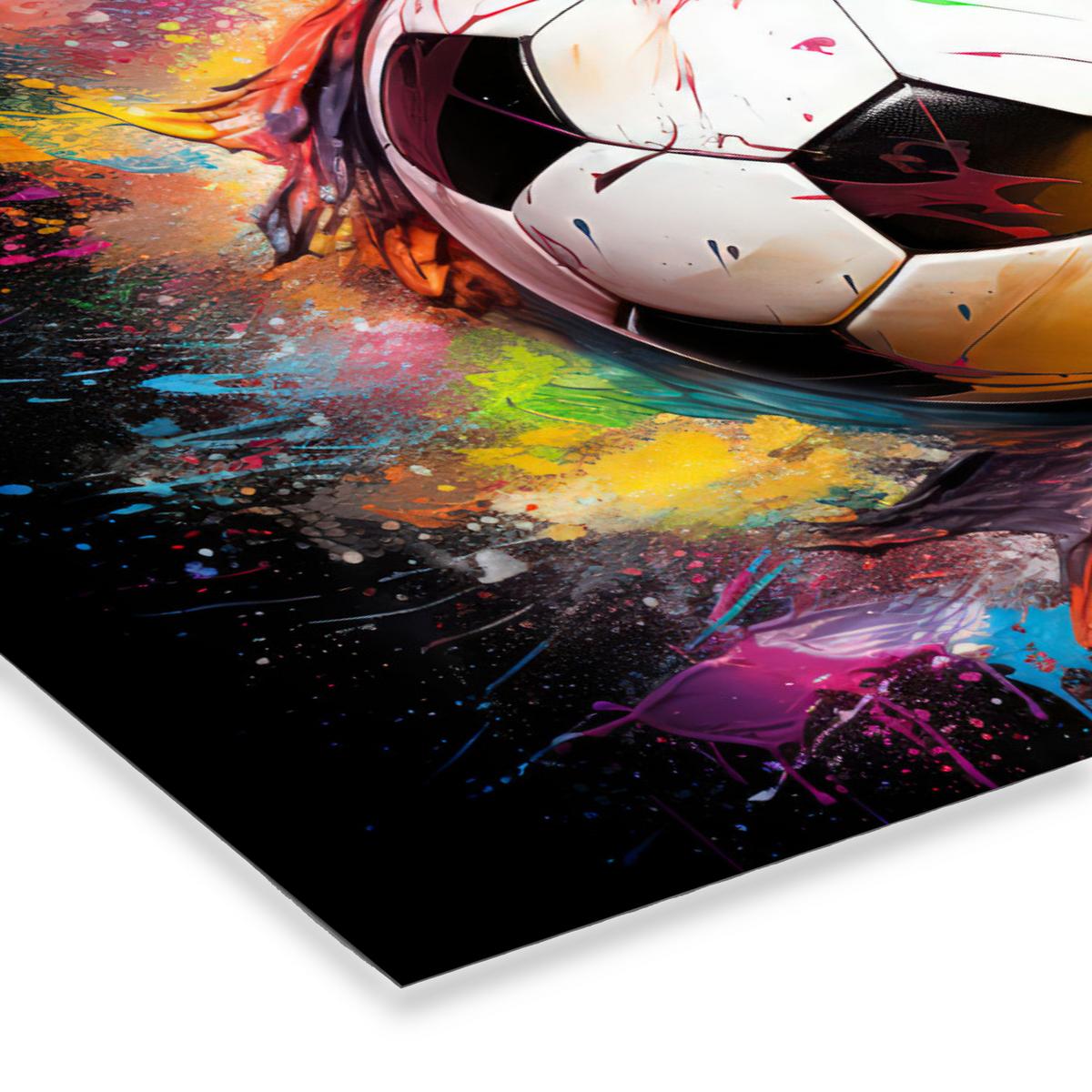 POSTER MIT RAHMEN Fußball - Farbe - Farben - Schwarz - Weiß 60x40 cm - Weiß, Papier (60/40cm) - MuchoWow