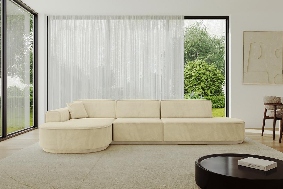 ECKSOFA Ottomane Links MARI-L2-v3 - 328x171x83 cm Beige Velours - Beige/Schwarz, Holzwerkstoff/Kunststoff (328/171cm) - ALTDECOR