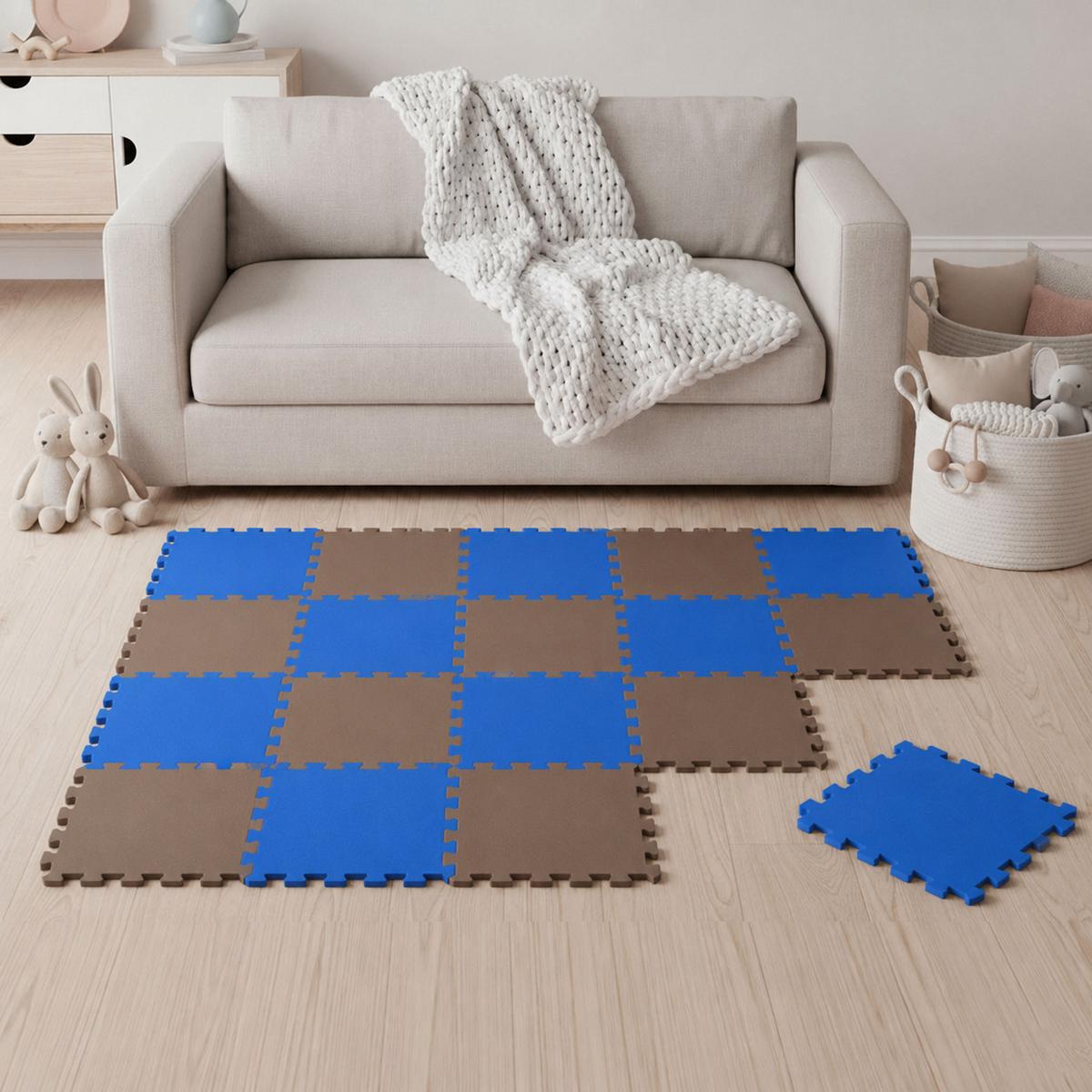SPIELMATTE ab Null - 180/90/1 cm Puzzlematte Grau - Blau/Grau, Kunststoff (30/30cm) - Littletom