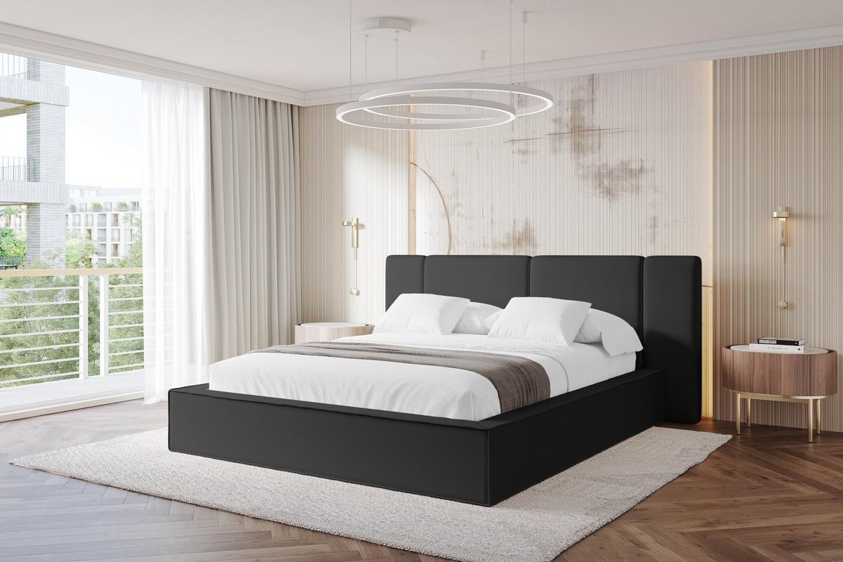 POLSTERBETT mit Bettkasten und Lattenrost, Bett mit Matratze H3/H4 - RIVO 120x200 Schwarz - Schwarz Hochglanz, Holzwerkstoff/Textil (120/200cm) - ALTDECOR