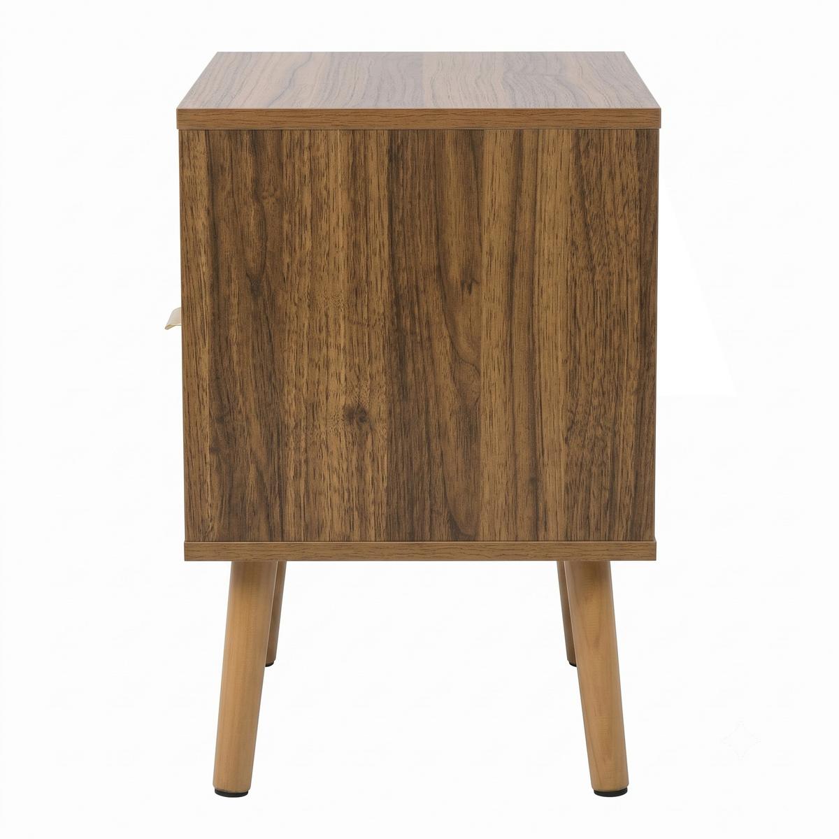 NACHTTISCH Rattan Walnussoptik Boho Mid-Century mit 1 Schublade & Regal - Walnussfarben, Holzwerkstoff (45/55/40cm) - Urban Meuble