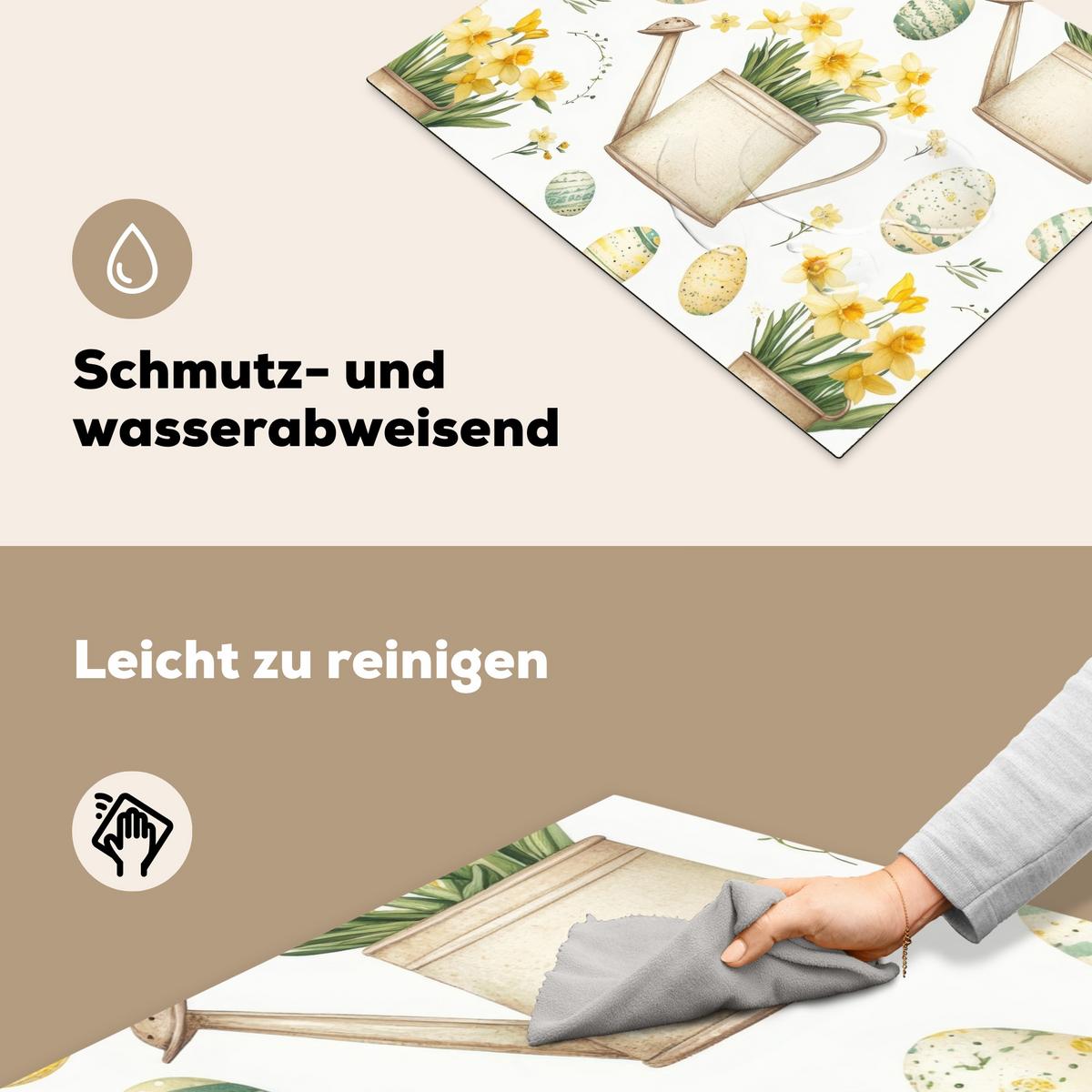 HERDABDECKPLATTE Gießkanne - Blumen - Eier Herdabdeckung Induktionsfeld 65x52 cm - Weiß, Kunststoff (65/52/0.2cm) - MuchoWow