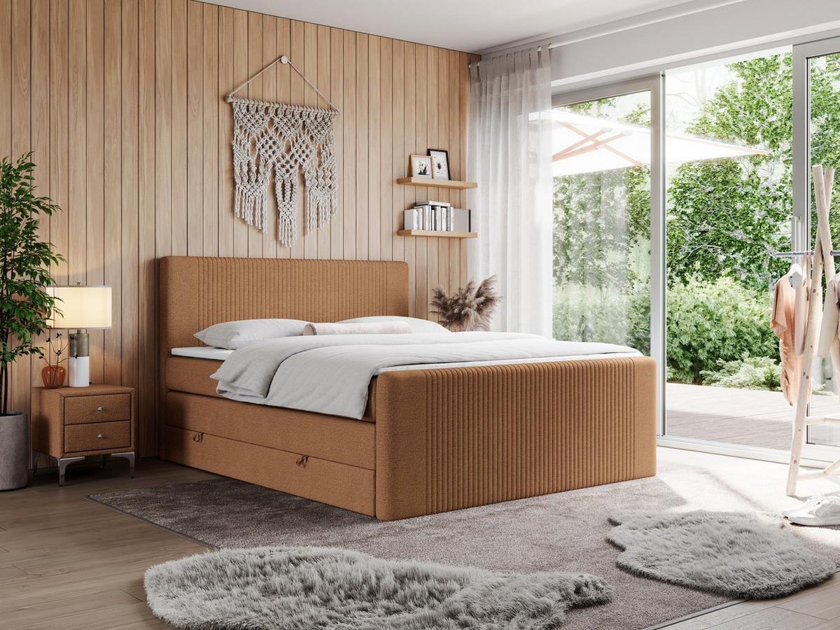 BOXSPRINGBETT KING DOREN 200/200 Orange Struktur - H3 - Orange, Holz/Textil (200/200cm) - MKS