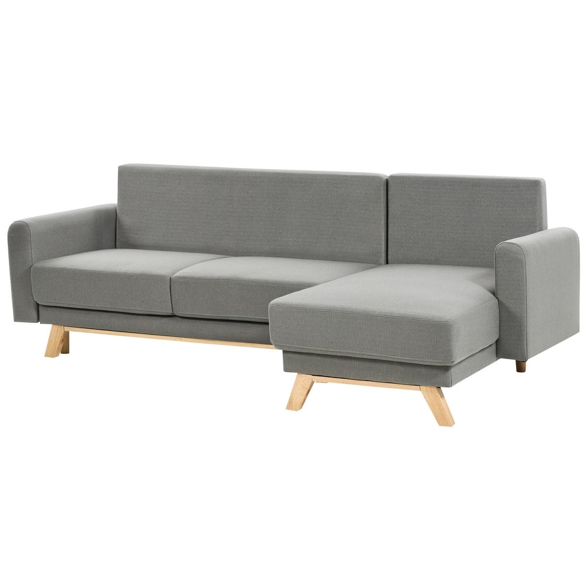3-SITZER-ECKSOFA grau rechtsseitig mit Schlaffunktion Stauraum Siro - Hellbraun/Grau, Textil (240/142cm) - Beliani
