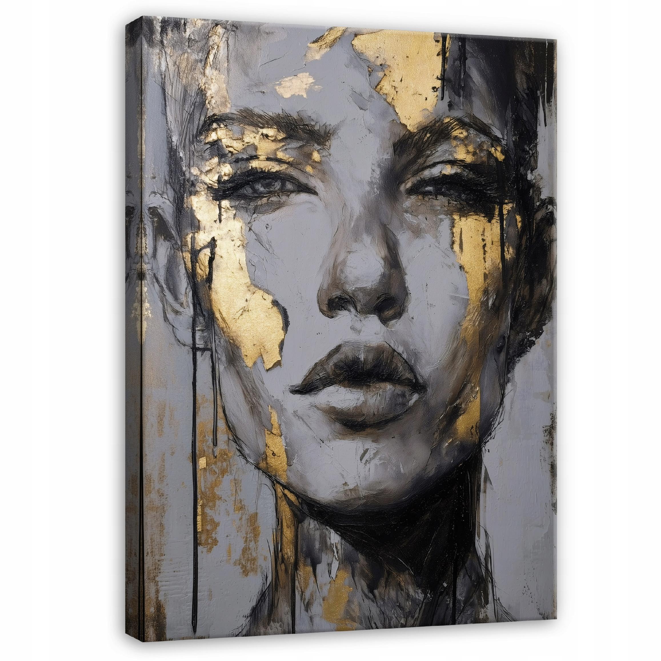 BILDER Frau Abstrakt Grau Gold 120x80 - Multicolor, Holzwerkstoff (80/120cm) - Wallarena