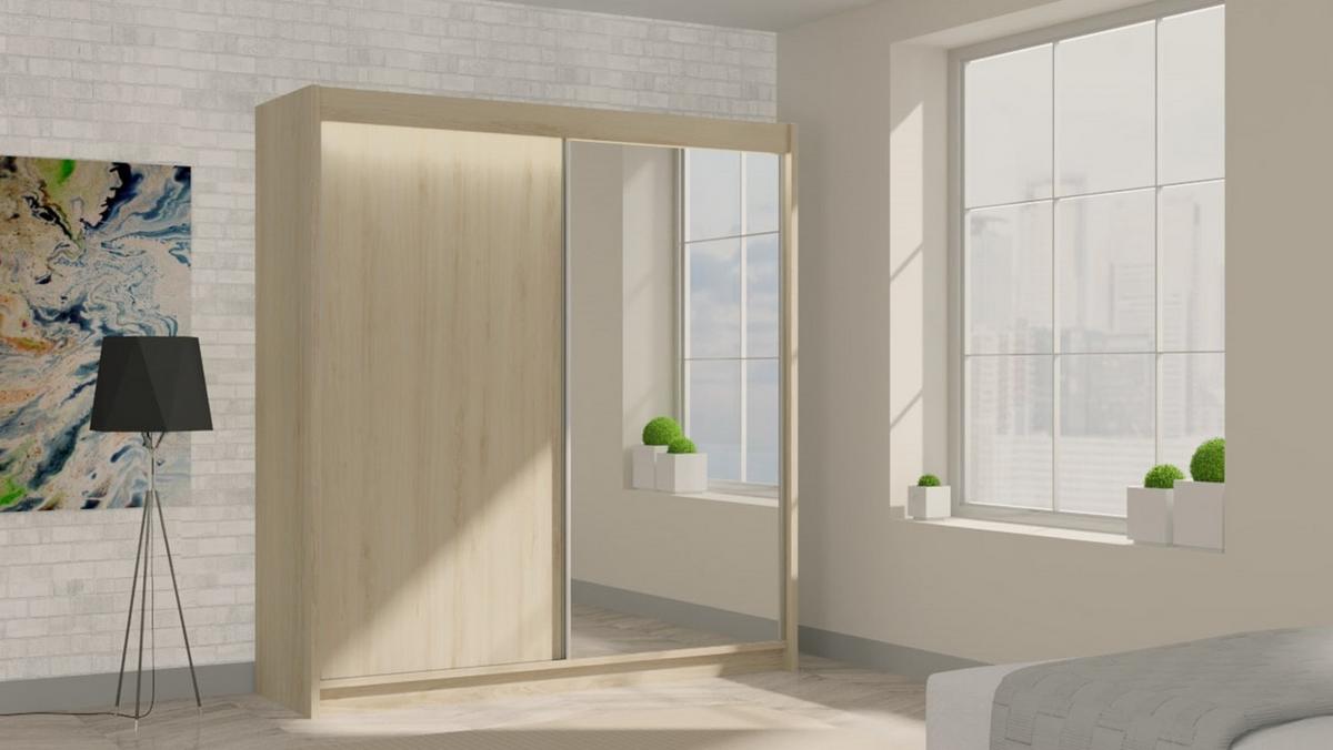 KLEIDERSCHRANK mit Spiegel-Schiebetüren und Aluminium-Leisten - PARTI - 200 cm Braun - Braun, Holzwerkstoff (200/216/61cm) - ALTDECOR