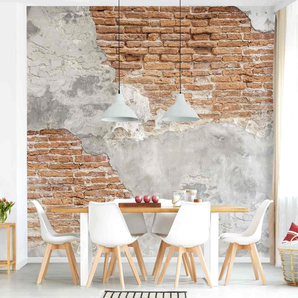 FOTOTAPETE Shabby Backstein Wand 192/192 cm - Braun, Papier (192/192cm) - Bilderwelten