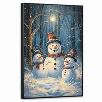 LEINWAND Bilder mit Rahmen - Schneemann - Schnee - Winter - Wald - 60x90 - Hellblau, Textil (60/90cm) - MuchoWow