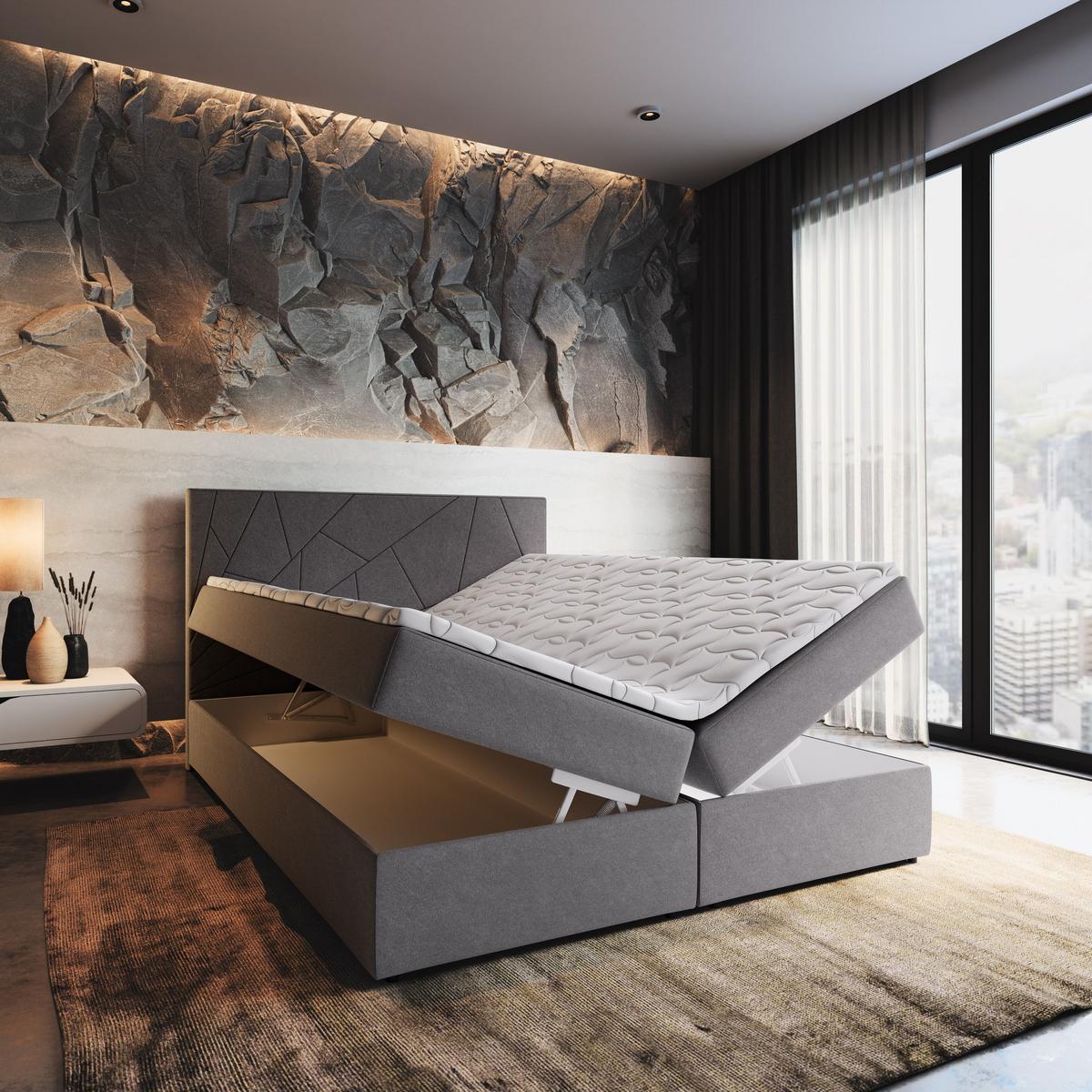 BOXBETT MADO 160x200 cm mit Matratze und Topper - Beige - Beige, Holz (160/200cm) - MASSENO