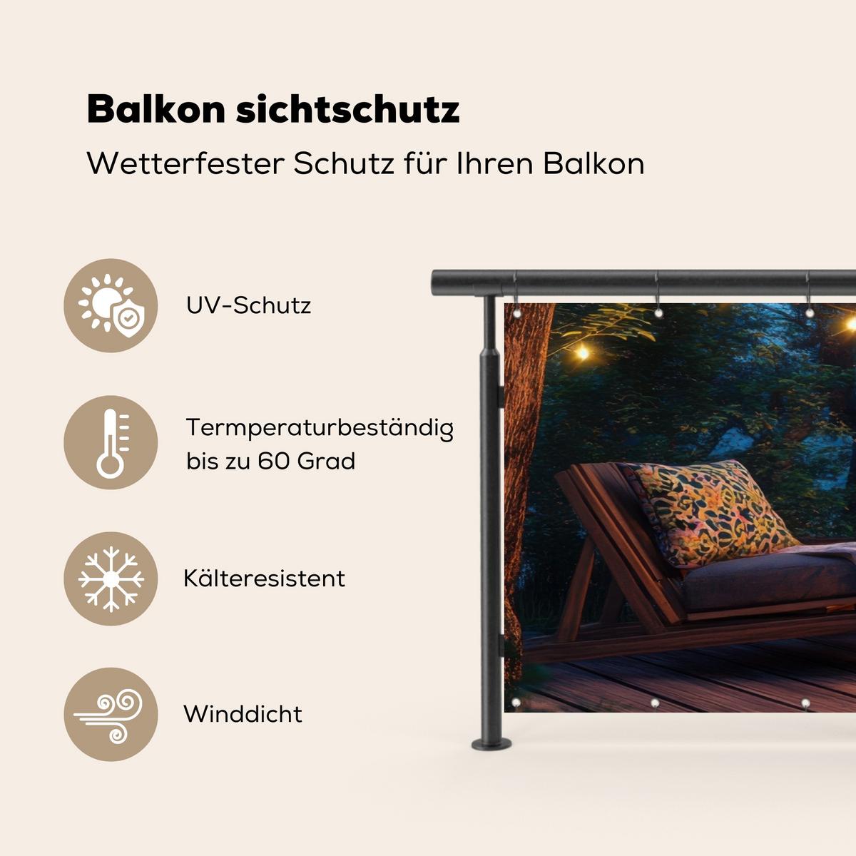 BALKON-SICHTSCHUTZ Lagerfeuer - See - Abendlicht Balkon Deko 300x120 cm - Dunkelblau, Kunststoff (300/120cm) - MuchoWow