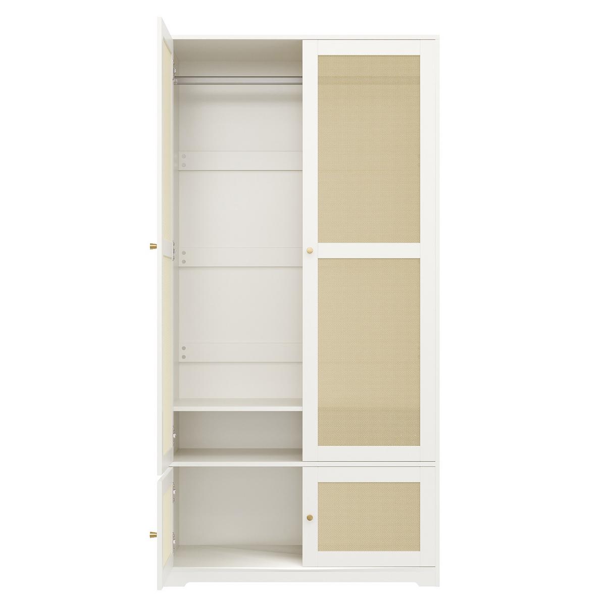 GARDEROBE in weiß mit rattan-geflecht, 2 türen - Weiß, Holzwerkstoff (90/180/48cm) - Urban Meuble