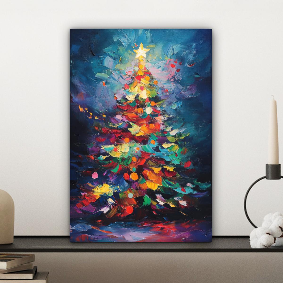 LEINWANDBILD Weihnachtsbaum - Weihnachten - Abstrakt - Farbenfroh Deko Wohnzimmer 20x30 cm - Multicolor, Textil (20/30cm) - MuchoWow