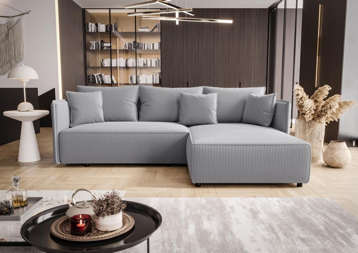 ECKSOFA Evora - Hellgrau, Holzwerkstoff/Textil (245/185cm) - Fun Möbel