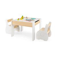 KINDERTISCH mit Stuhl weiß(3-tlg) - Weiß/Naturfarben, Holzwerkstoff (63.5/48/61.5cm) - COSTWAY