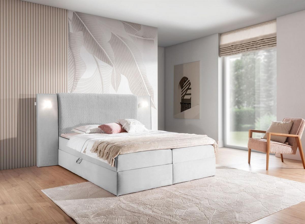 BOXBETT Marten Magic Velvet Set.4 - Hellgrau, Holzwerkstoff/Textil (140/200cm) - Fun Möbel