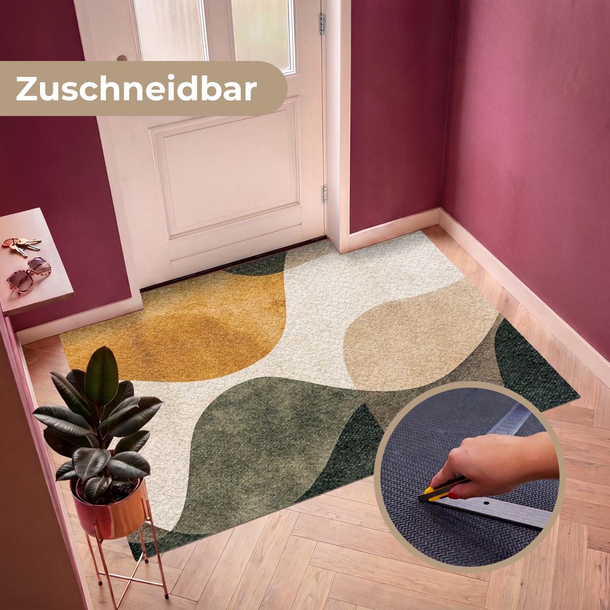 FUSSMATTE Formen - Ockergelb - Abstrakt Flurteppich 180x120 cm - Multicolor, Kunststoff (180/0.4cm) - MuchoWow