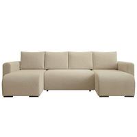 WOHNLANDSCHAFT DORA U mit Bettkasten und Schlaffunktion, U-Form, bequem - Creme, Textil (305/85/140cm) - Storez24