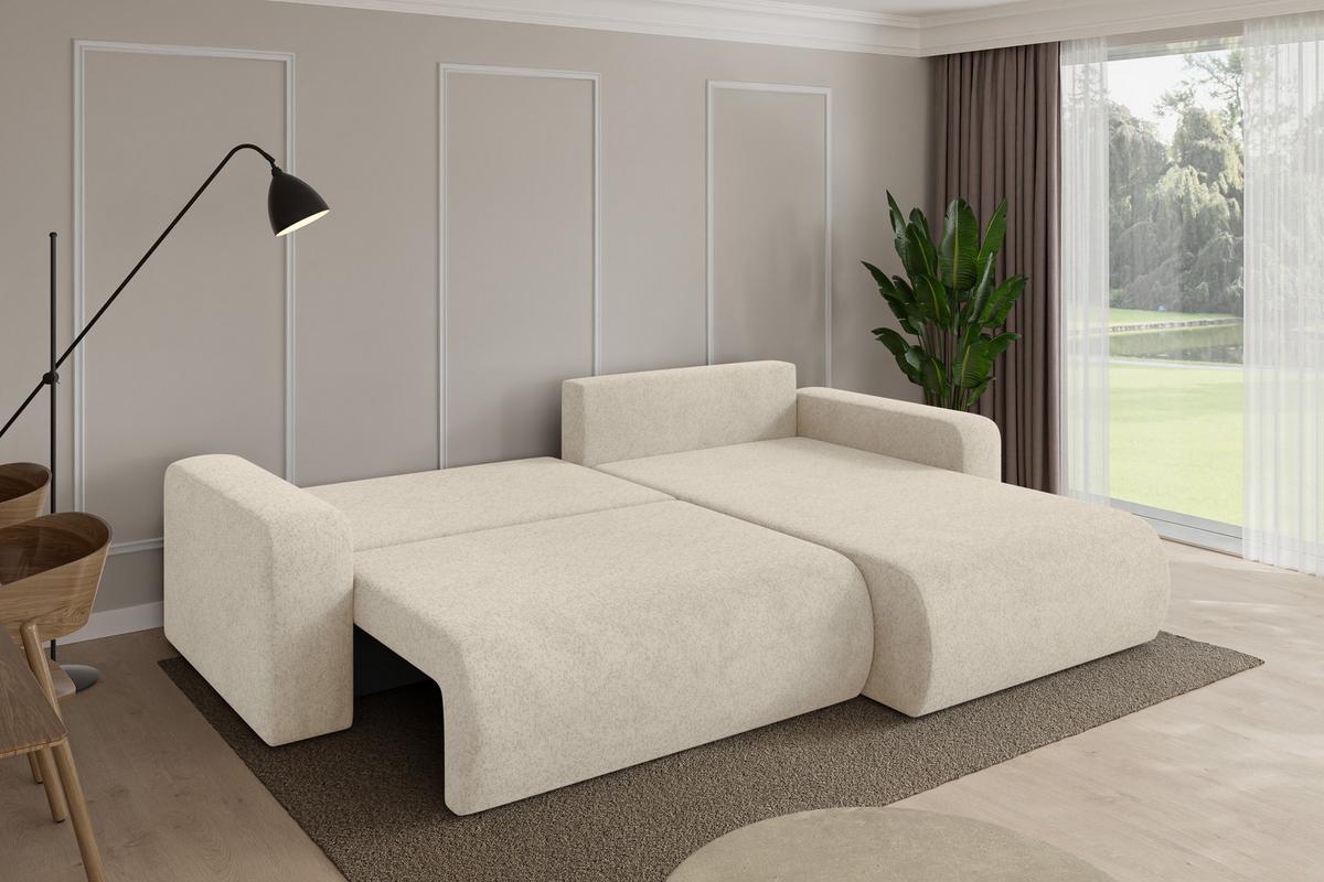 ECKSOFA mit Schlaffunktion Ottomane Rechts BERY-L 276x193x88 Creme Velours - Creme/Schwarz, Holzwerkstoff/Kunststoff (276/193cm) - ALTDECOR