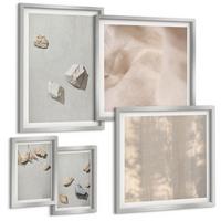 BILDER SET 5er Set - 50x50 cm & 20x30 cm & 40x60 cm Silberner Rahmen - Boho-Stranddekorationen aus Steinen - Silberfarben, Kunststoff (40/60cm) - TULUP
