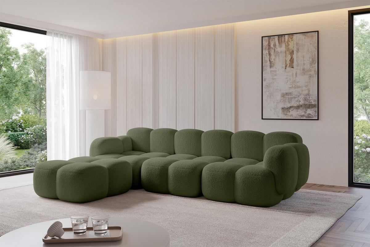 ECKSOFA modulares Sofa Links Miko-L2 302x205x75 Grün Bouclé - Smaragdgrün/Schwarz, Holzwerkstoff/Kunststoff (302/205cm) - ALTDECOR