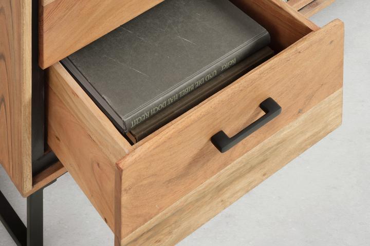 Sideboard Echtholz Akazie Soft Close System Bügelgriff Schwarz Eisen pulverbeschichtet imprägniert