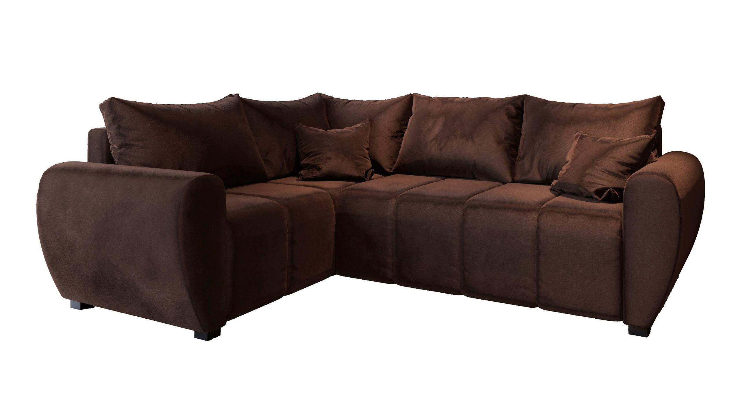 ECKSOFA MADISON L L-S Braun Plüsch-Stoff mit Schlaffunktion - Schwarz/Braun, Holz/Kunststoff (235/175cm) - MASSENO