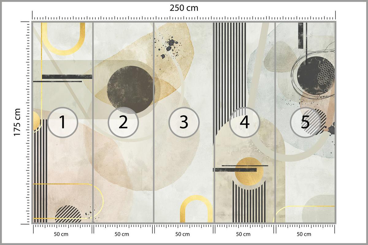FOTOTAPETE für Wohnzimmer Geometrische Kreise Streifen Glamour 250x175 - Gelb/Beige, Papier (250/175cm) - Muralo