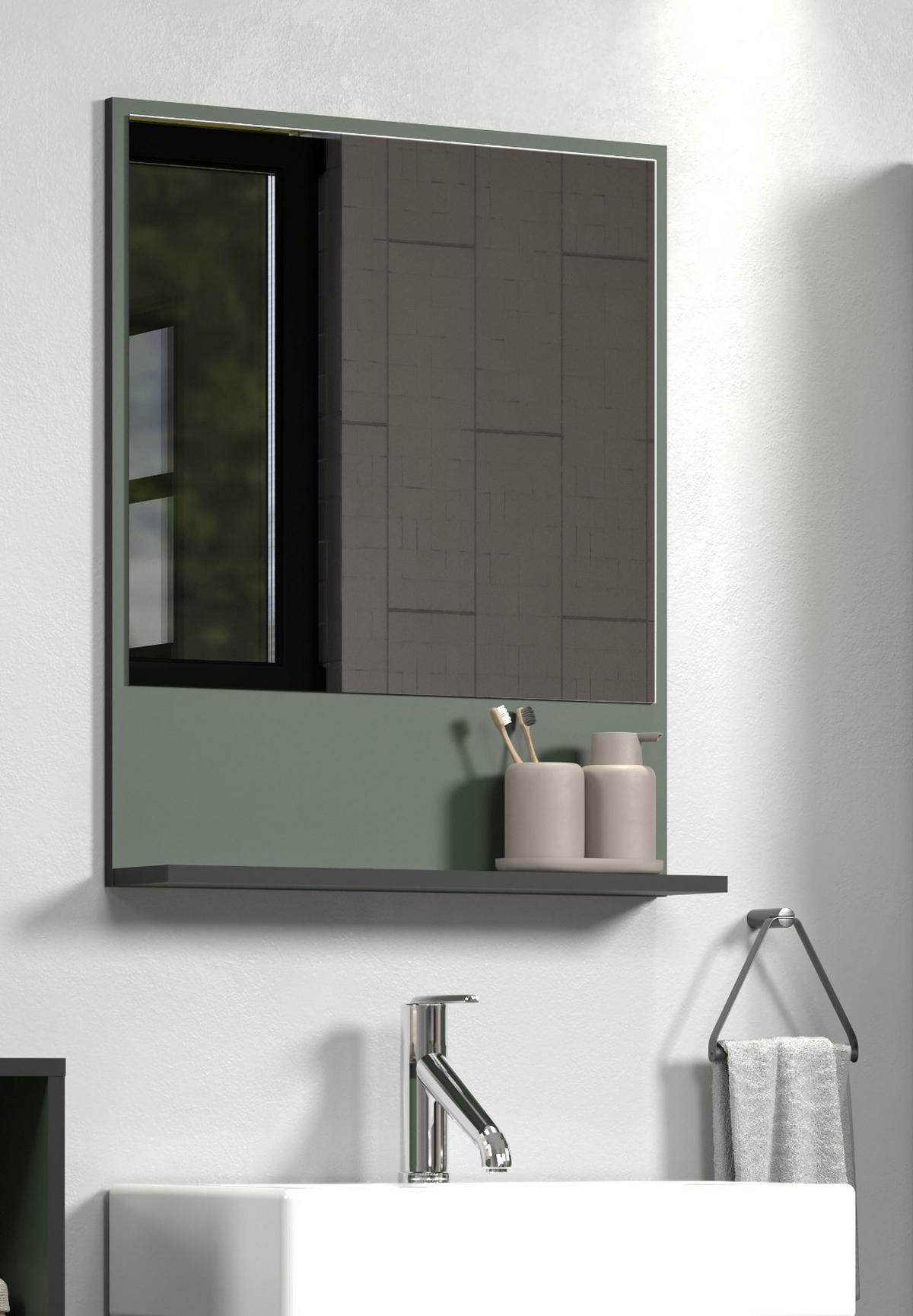 BADSPIEGEL grün 60 cm, Badezimmer Spiegel mit Ablage - Grün, Glas/Holzwerkstoff (60/74/14cm) - Top.Furn