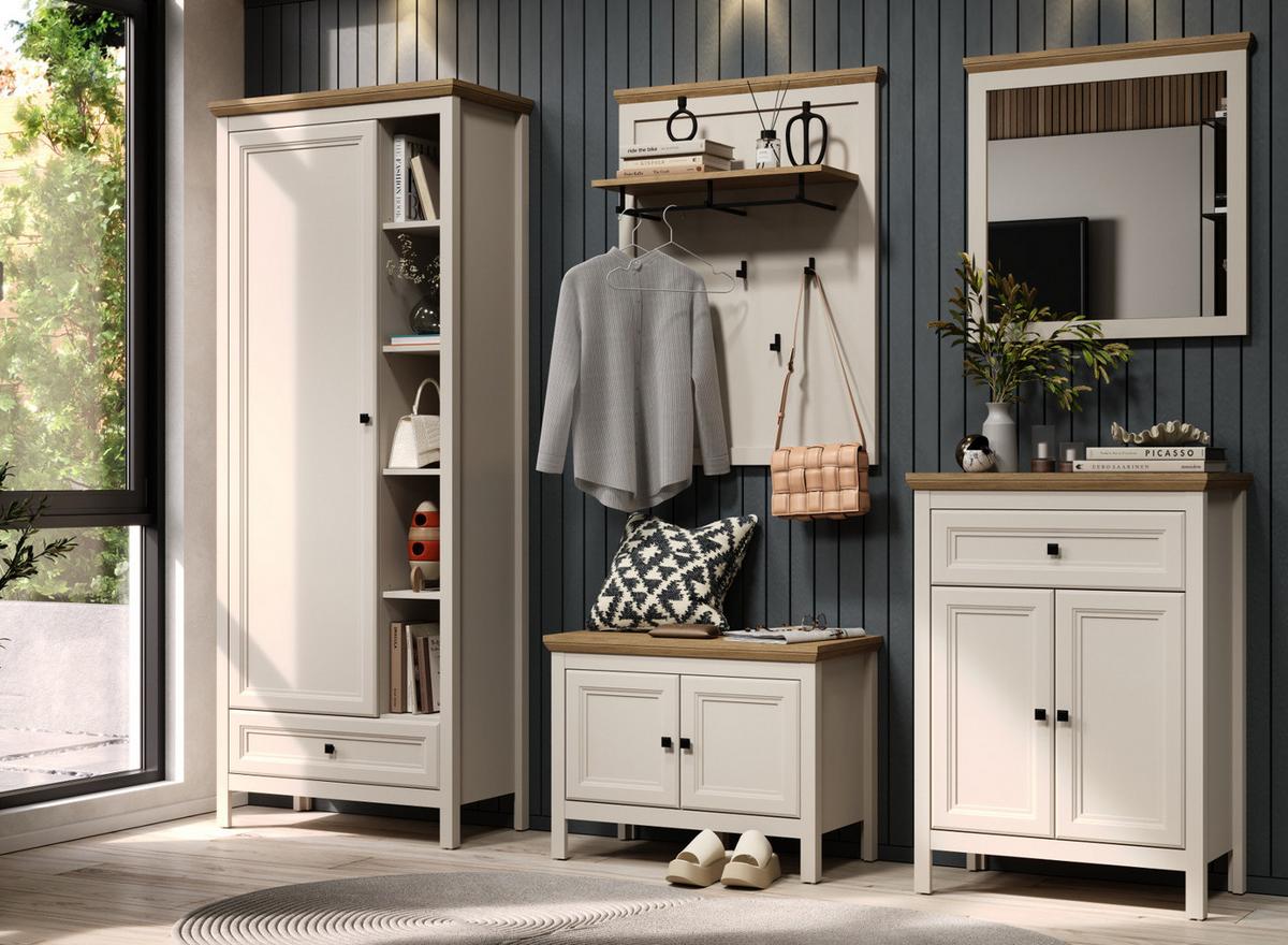 FLURKOMMODE Kaschmir, Stein Eiche Landhaus 70 x 98 cm, Schuhschrank mit Soft-Close - Kaschmir/Eichefarben, Holzwerkstoff/Kunststoff (70/98/41cm) - Top.Furn