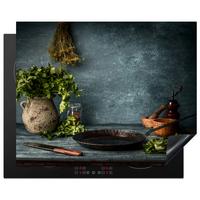 HERDABDECKPLATTE Kräuter - Gewürze - Pfanne - Messer - Grau - Rustikal Herdabdeckung Induktionsfeld 65x52 cm - Petrol, Kunststoff (65/52/0.2cm) - MuchoWow