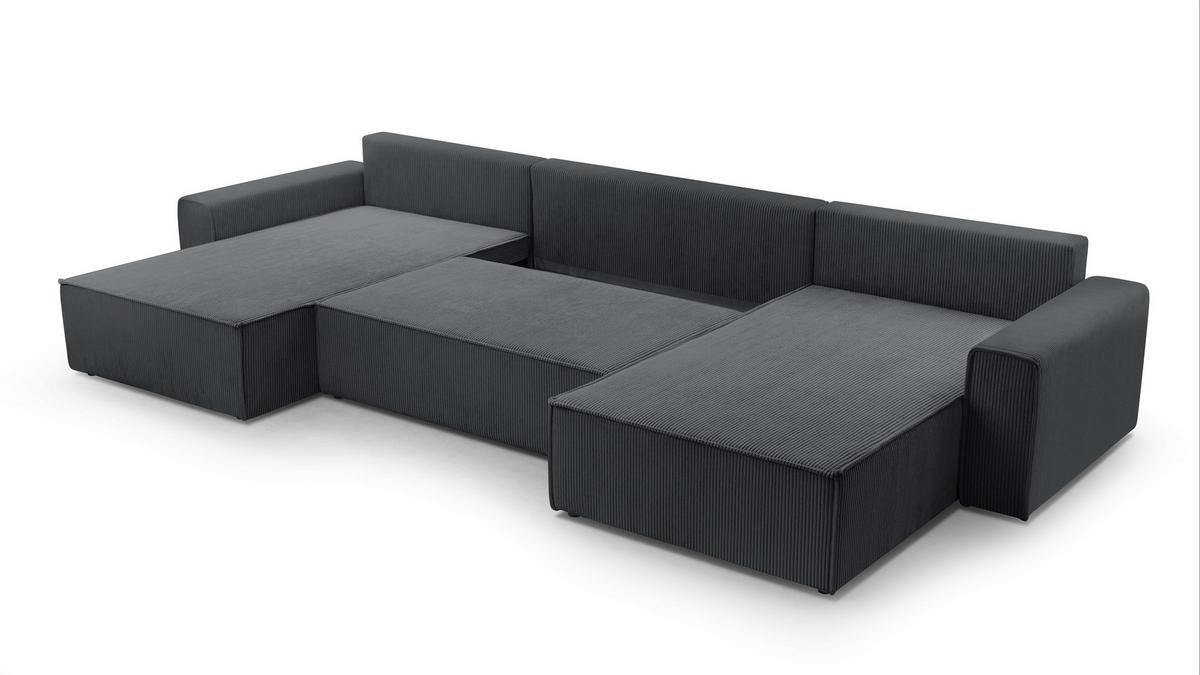 WOHNLANDSCHAFT Cedria Grau 389/145/85 cm mit Schlaffunktion - Schwarz/Grau, Kunststoff/Textil (389/85/145cm) - AX Living